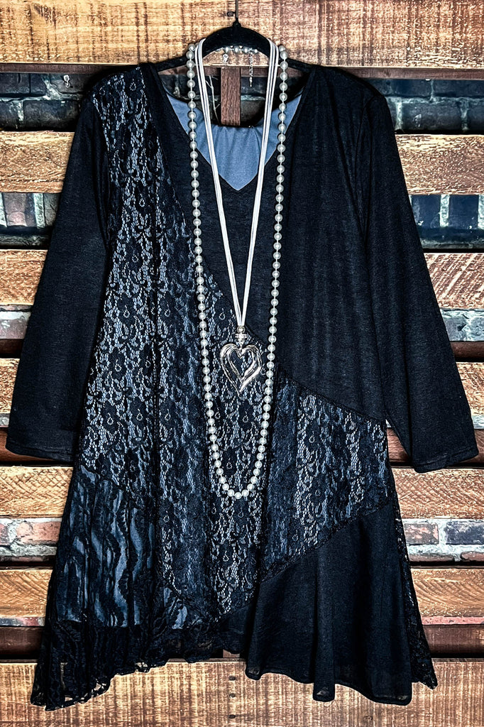 I'M ETERNALLY YOURS BLACK LACE EMBELLISHED DRESS TUNIC------SALE