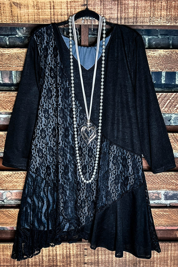 I'M ETERNALLY YOURS BLACK LACE EMBELLISHED DRESS TUNIC------SALE