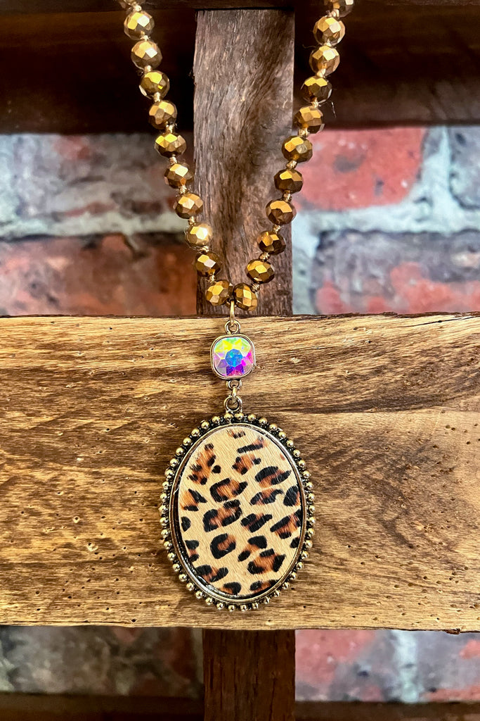 INTO THE WILD CRYSTAL ROSE GOLD BEADED LEOPARD NECKLACE