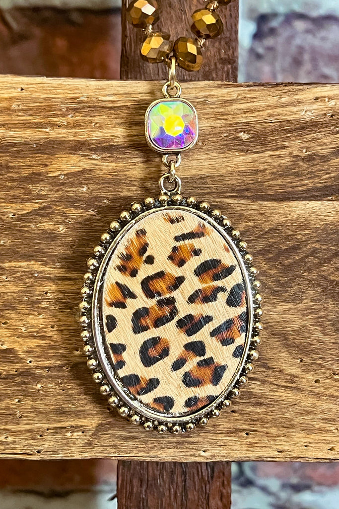 INTO THE WILD CRYSTAL ROSE GOLD BEADED LEOPARD NECKLACE