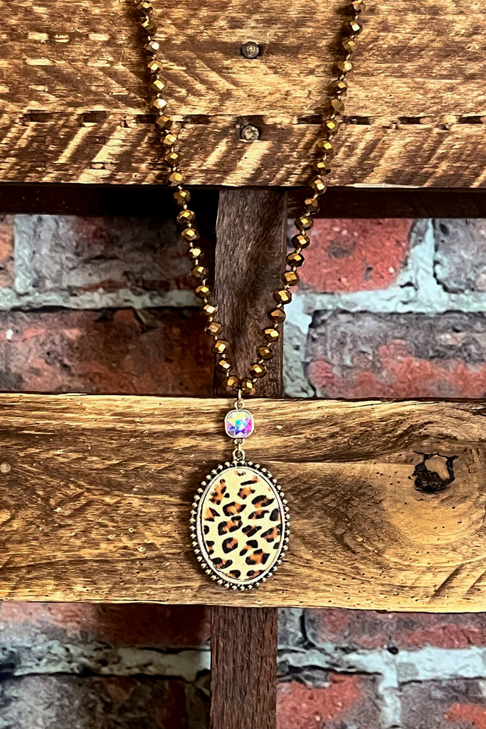 INTO THE WILD CRYSTAL ROSE GOLD BEADED LEOPARD NECKLACE
