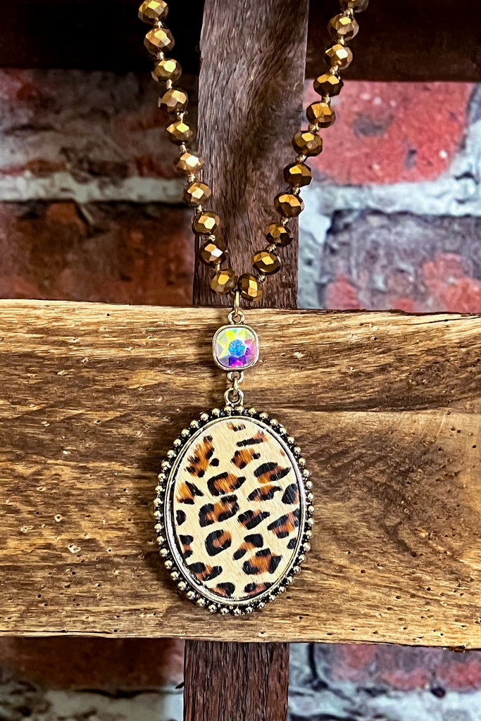INTO THE WILD CRYSTAL ROSE GOLD BEADED LEOPARD NECKLACE
