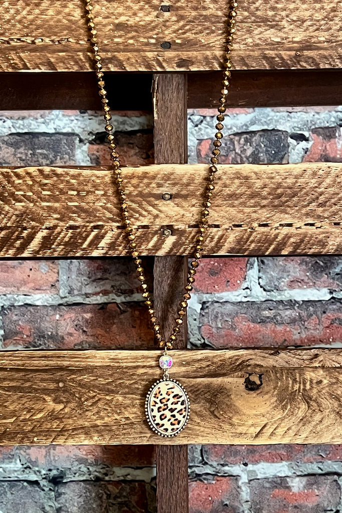 INTO THE WILD CRYSTAL ROSE GOLD BEADED LEOPARD NECKLACE