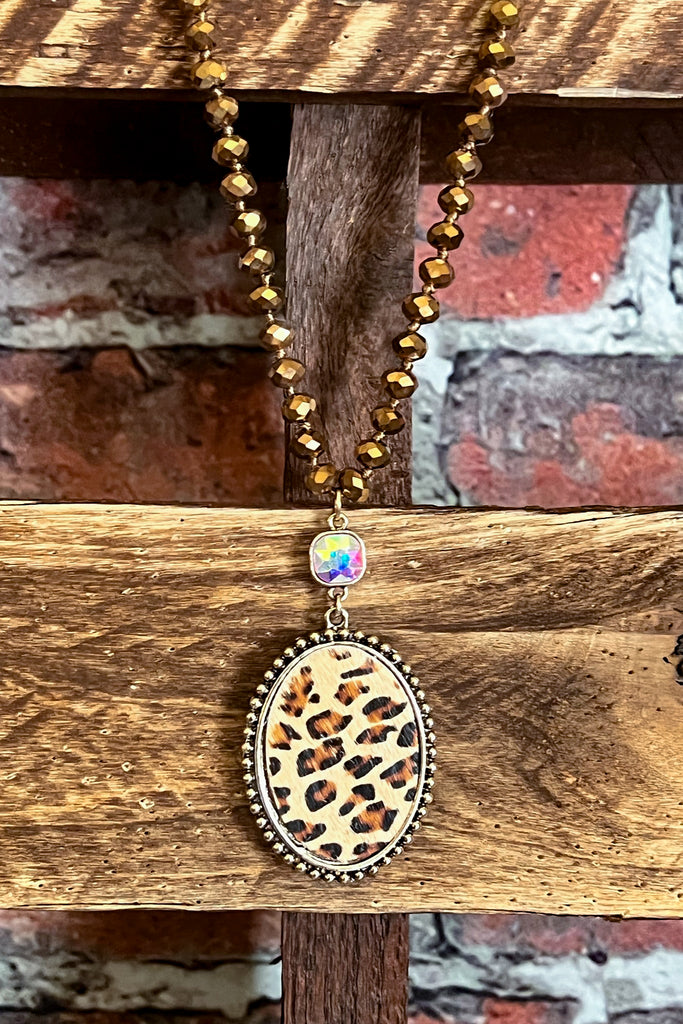 INTO THE WILD CRYSTAL ROSE GOLD BEADED LEOPARD NECKLACE
