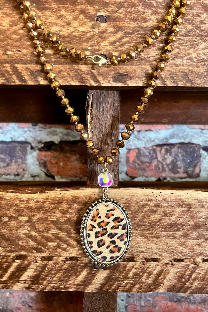 INTO THE WILD CRYSTAL ROSE GOLD BEADED LEOPARD NECKLACE