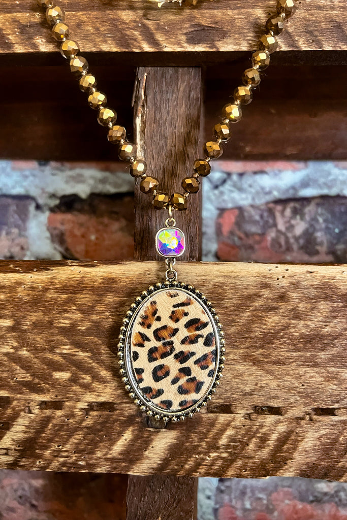 INTO THE WILD CRYSTAL BEADED LEOPARD NECKLACE