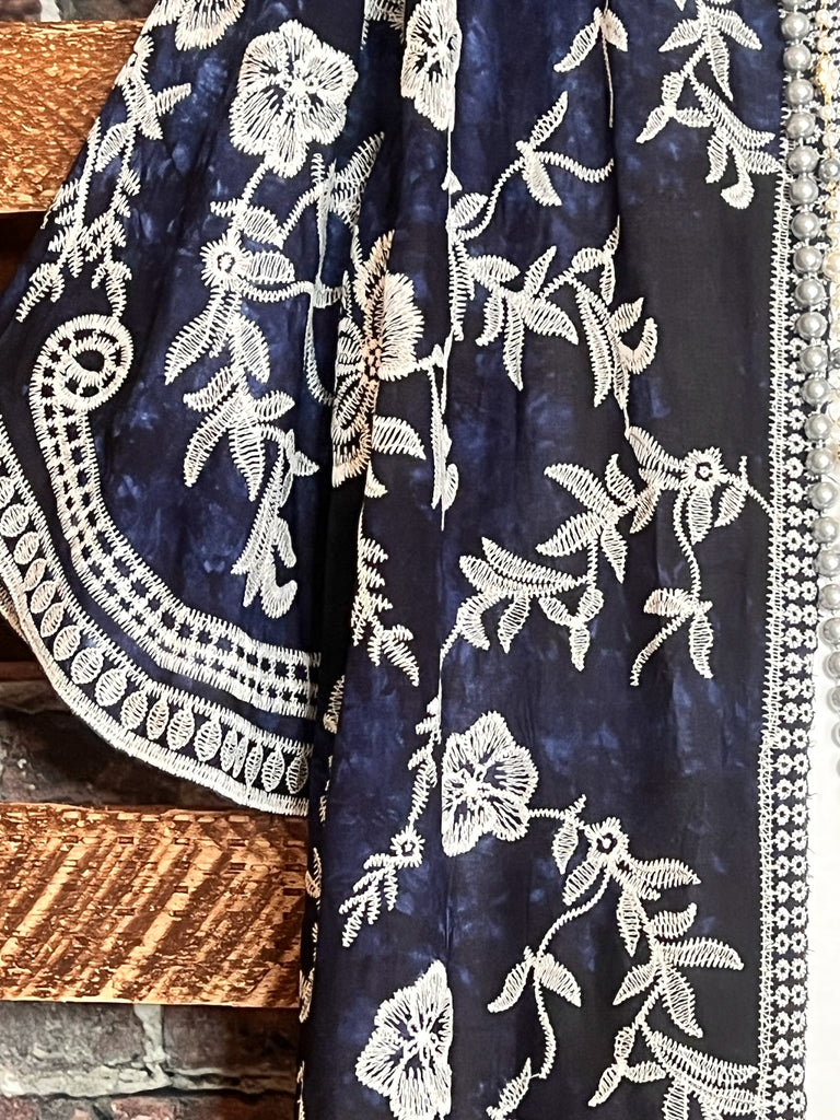 Le Bohemian Magic Dance Tie Dye & Embroidered Kimono in Navy Blue