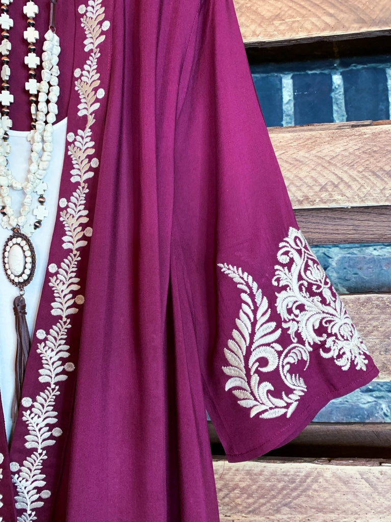 Beauty in Detail Embroidered Kimono in Burgundy