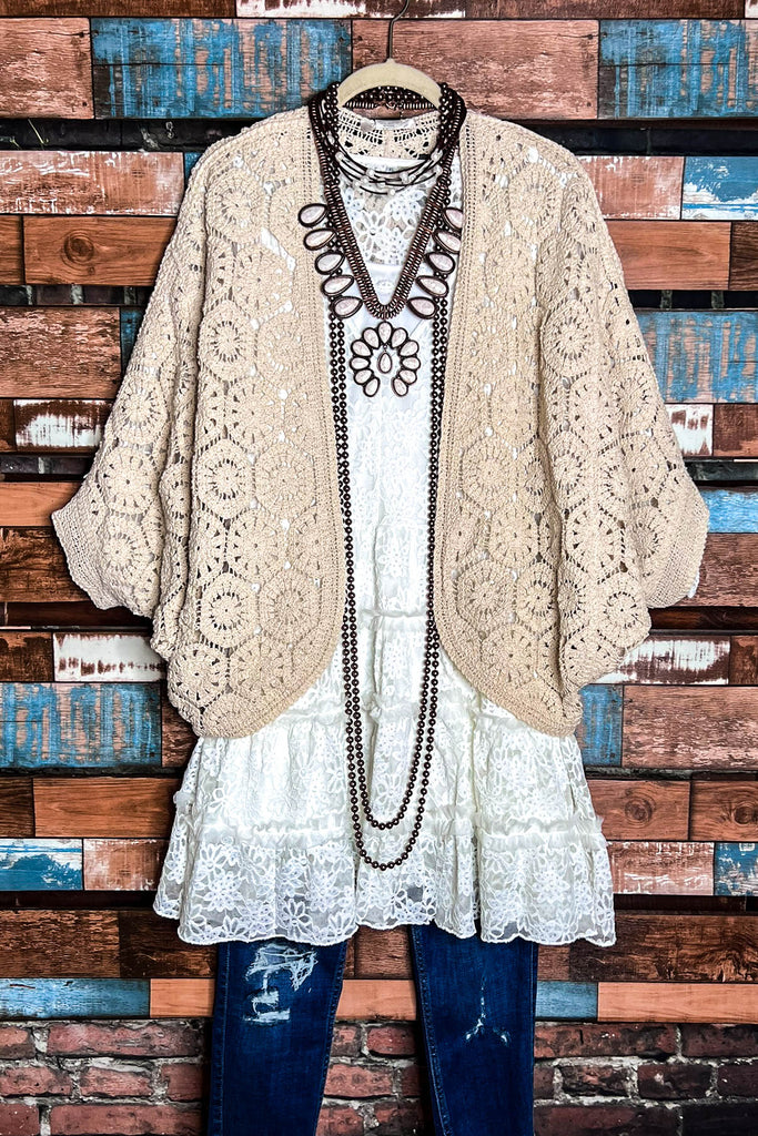 A LOVE THAT WILL LAST FOREVER 100% COTTON CROCHET CARDIGAN BEIGE NATURAL