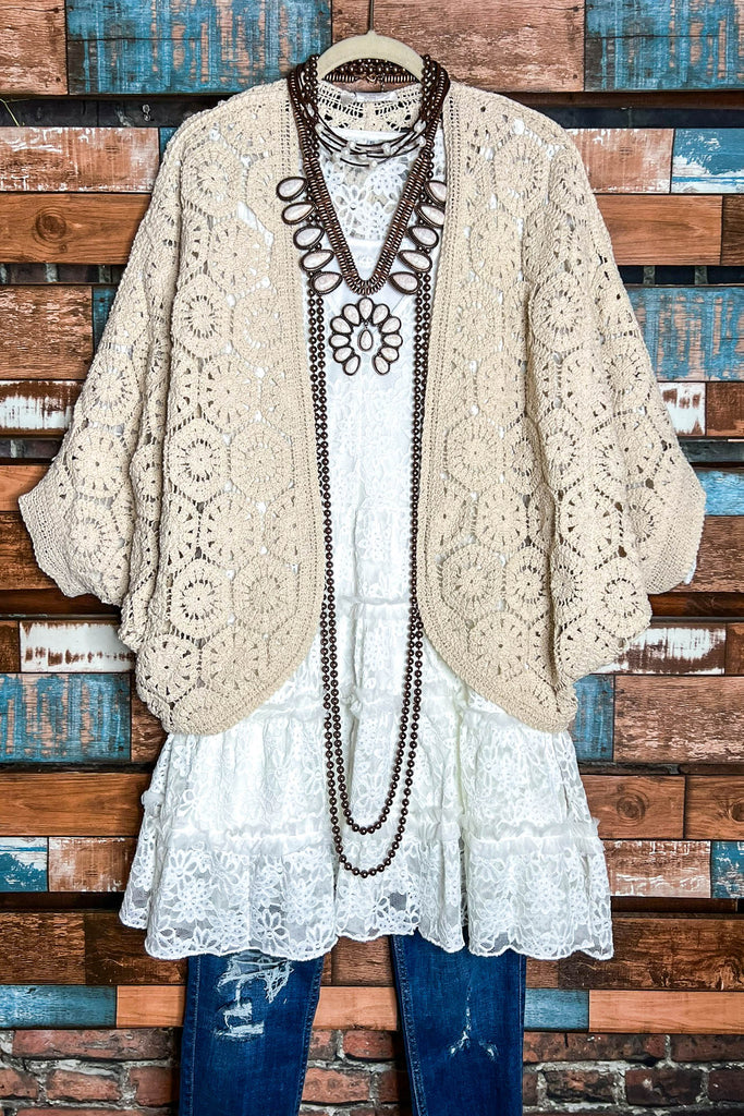 A LOVE THAT WILL LAST FOREVER 100% COTTON CROCHET CARDIGAN BEIGE NATURAL
