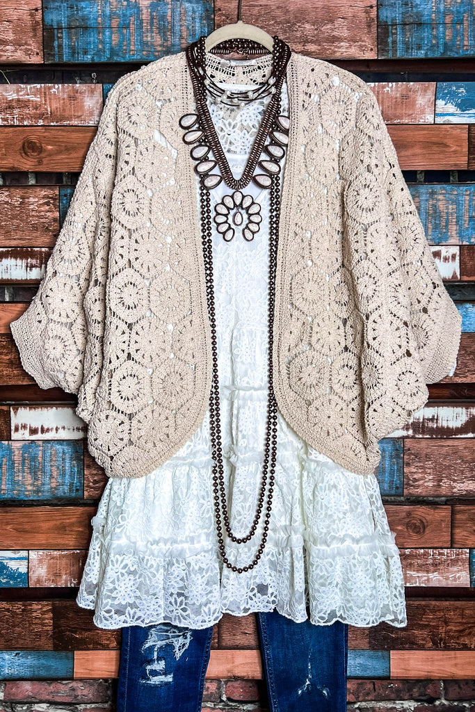 A LOVE THAT WILL LAST FOREVER 100% COTTON CROCHET CARDIGAN BEIGE NATURAL
