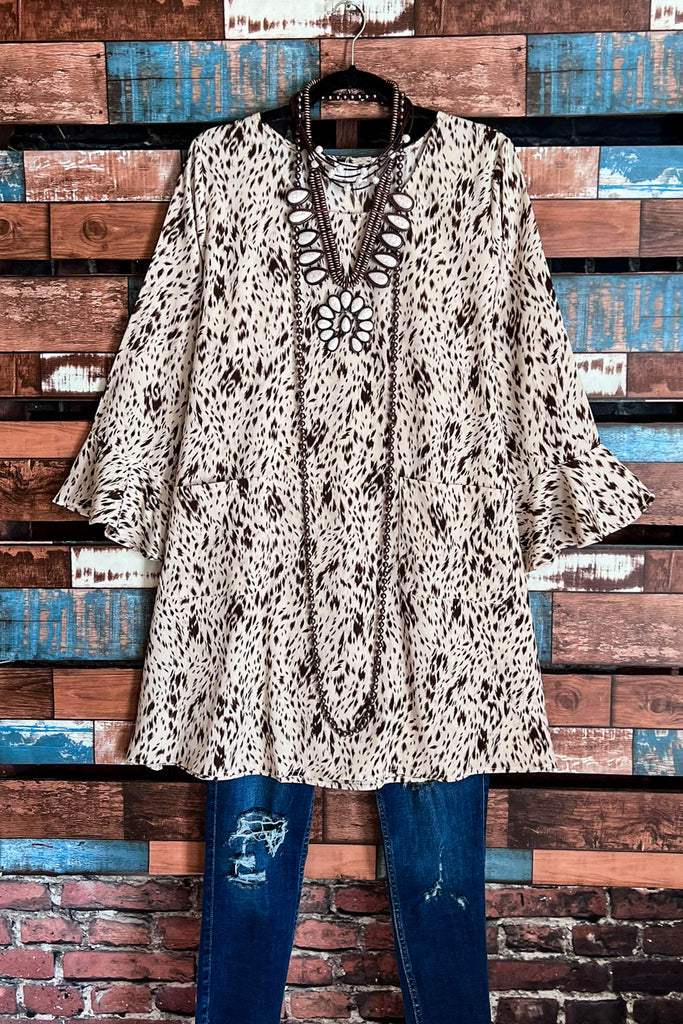 ANIMAL PRINT TUNIC POCKETS IN BEIGE & BROWN