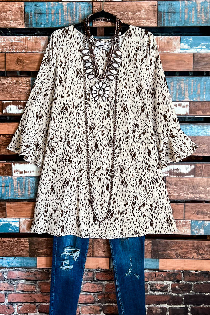 ANIMAL PRINT TUNIC POCKETS IN BEIGE & BROWN