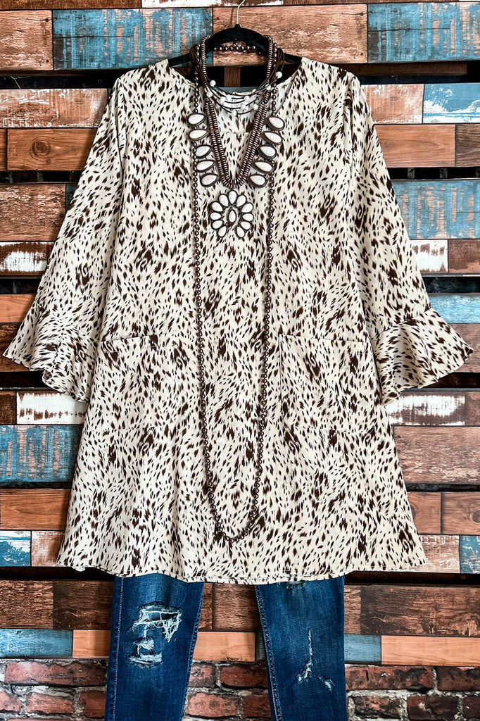 ANIMAL PRINT TUNIC POCKETS IN BEIGE & BROWN