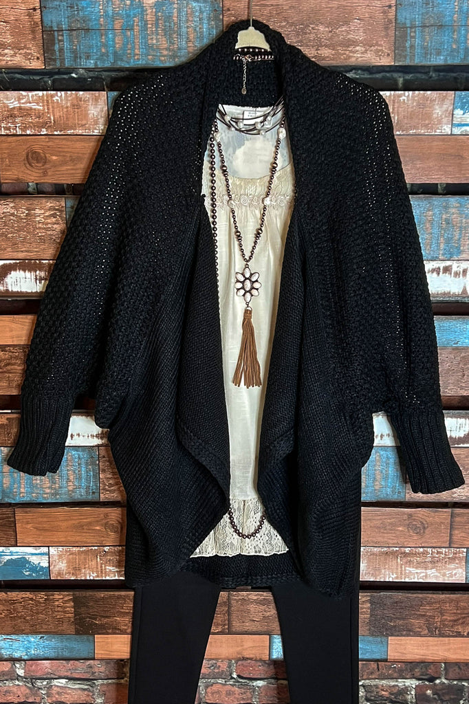 COZY CHARM TO GO IN STYLE BLACK CARDIGAN