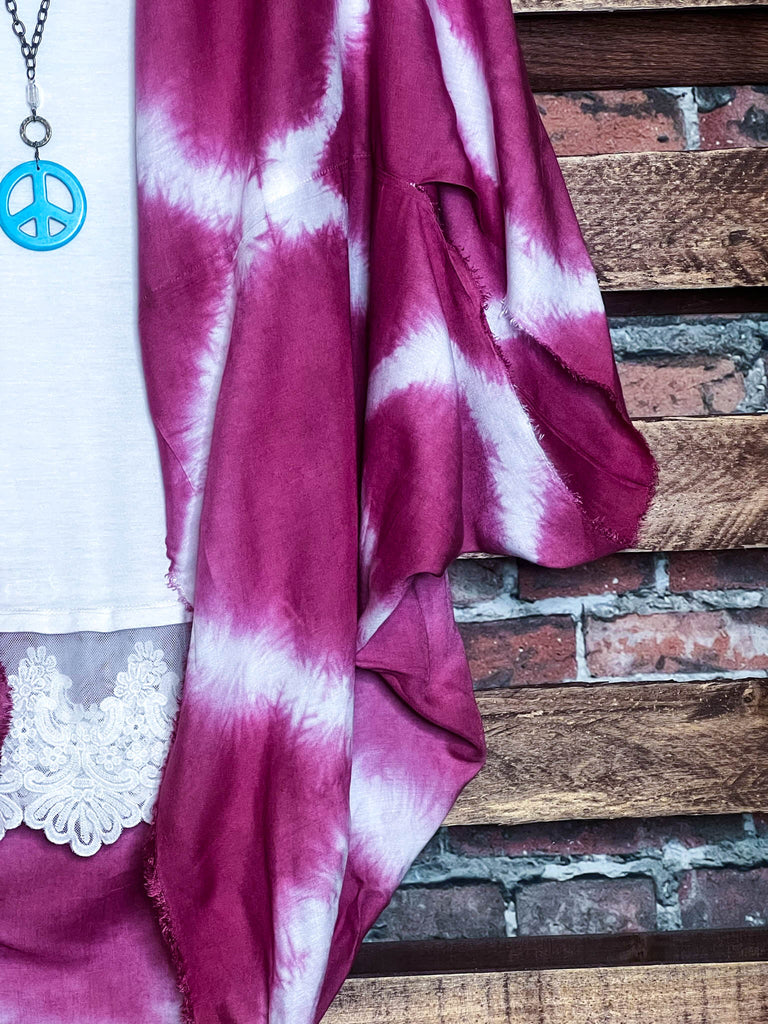 PEACE & LOVE BOHEMIAN TIE DYE SHABBY KIMONO IN PINK TONES