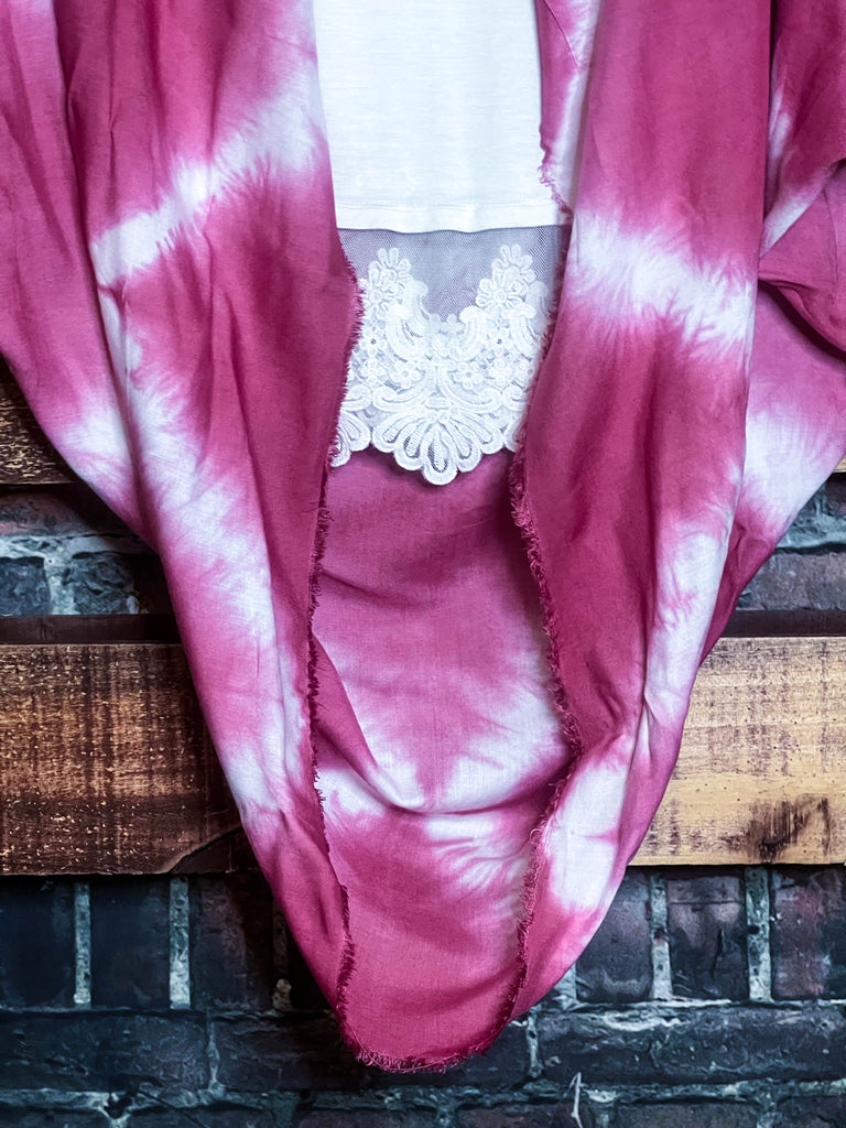PEACE & LOVE BOHEMIAN TIE DYE SHABBY KIMONO IN PINK TONES