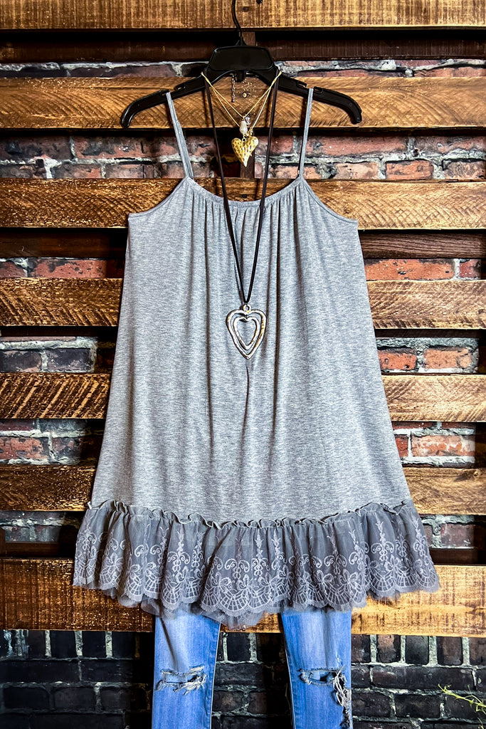 6-12 SIZE - SO THIS IS LOVE LACE SLIP DRESS EXTENDER IN GRAY--------SALE
