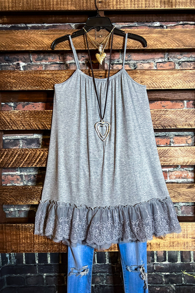 6-12 SIZE - SO THIS IS LOVE LACE SLIP DRESS EXTENDER IN GRAY--------SALE
