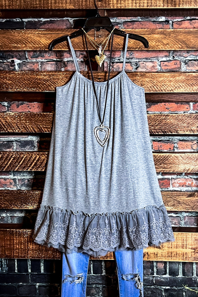 SO THIS IS LOVE LACE SLIP DRESS EXTENDER IN GRAY