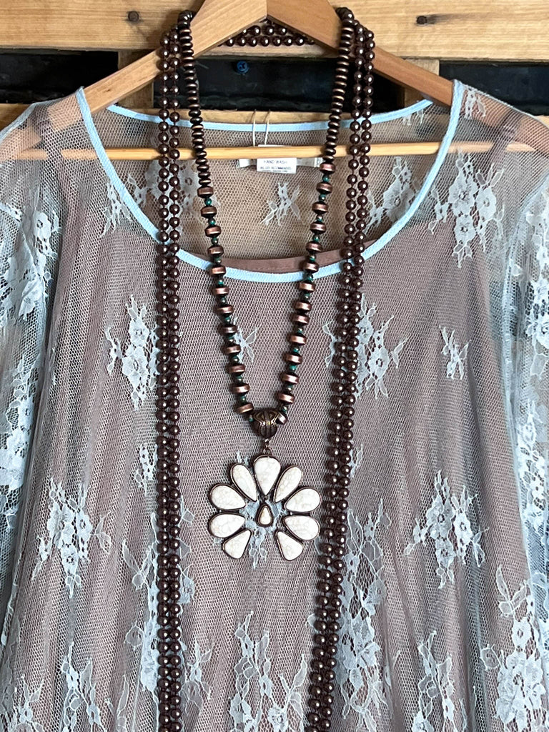 Made You Look Lace Sheer Tunic in Pale Blue