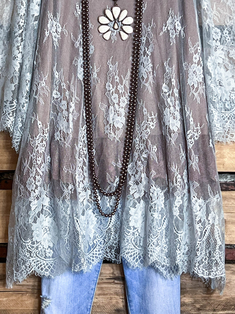 Made You Look Lace Sheer Tunic in Pale Blue
