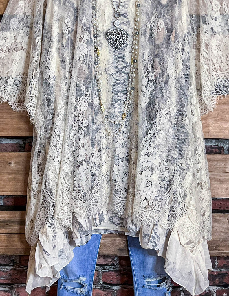 Made You Look Lace Sheer Tunic in Beige