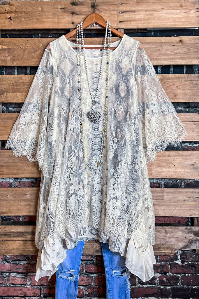 Made You Look Lace Sheer Tunic in Beige