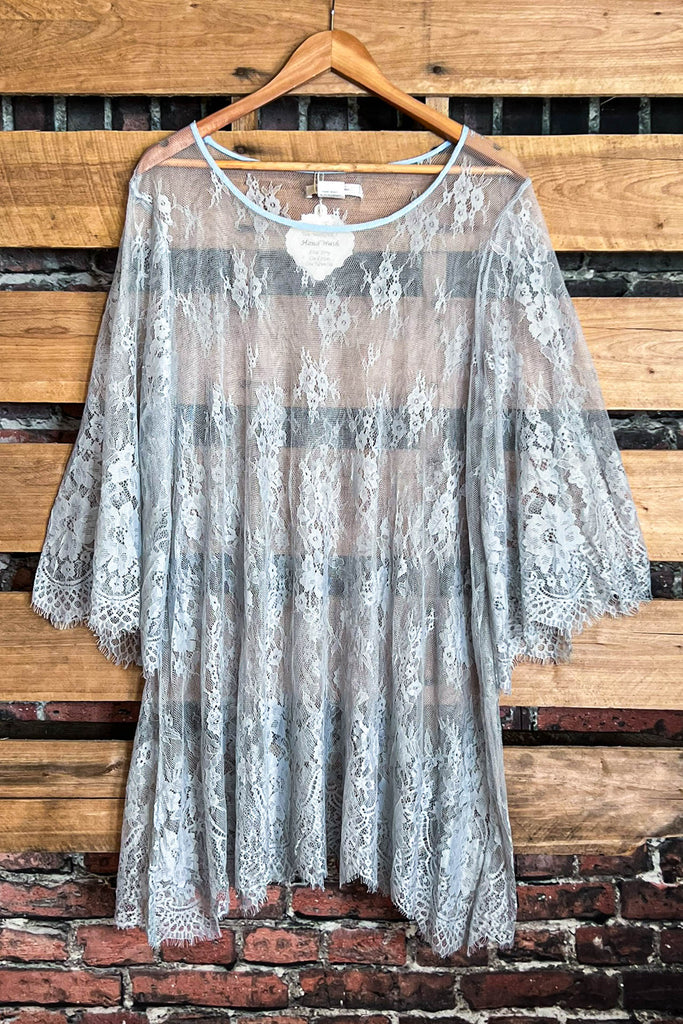 Made You Look Lace Sheer Tunic in Pale Blue