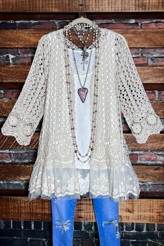 BELIEVE IN MAGIC OF NEW BEGINNINGS LACE VEST IN TAUPE