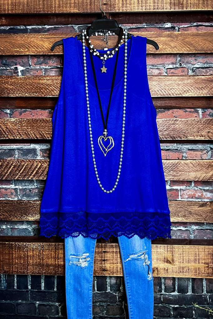 SWEETER THAN HONEY ROYAL BLUE LACE SLIP DRESS EXTENDER TOP