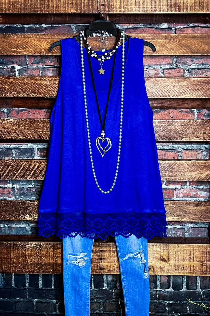 SWEETER THAN HONEY ROYAL BLUE LACE SLIP DRESS EXTENDER TOP