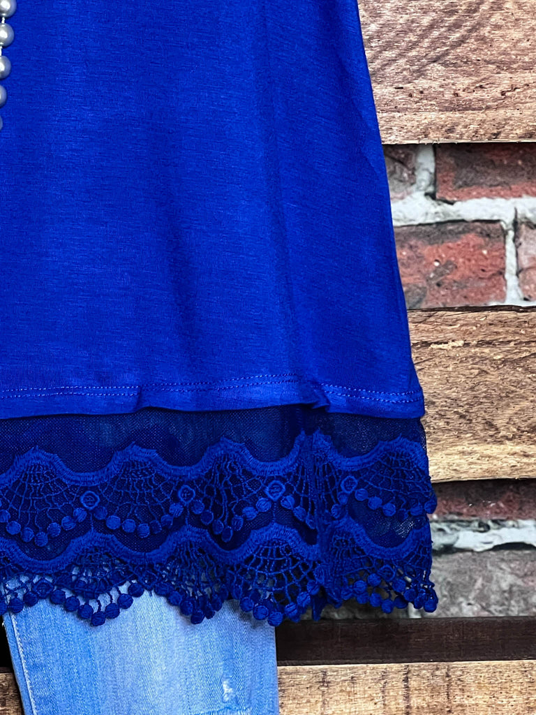 SWEETER THAN HONEY ROYAL BLUE LACE SLIP DRESS EXTENDER TOP