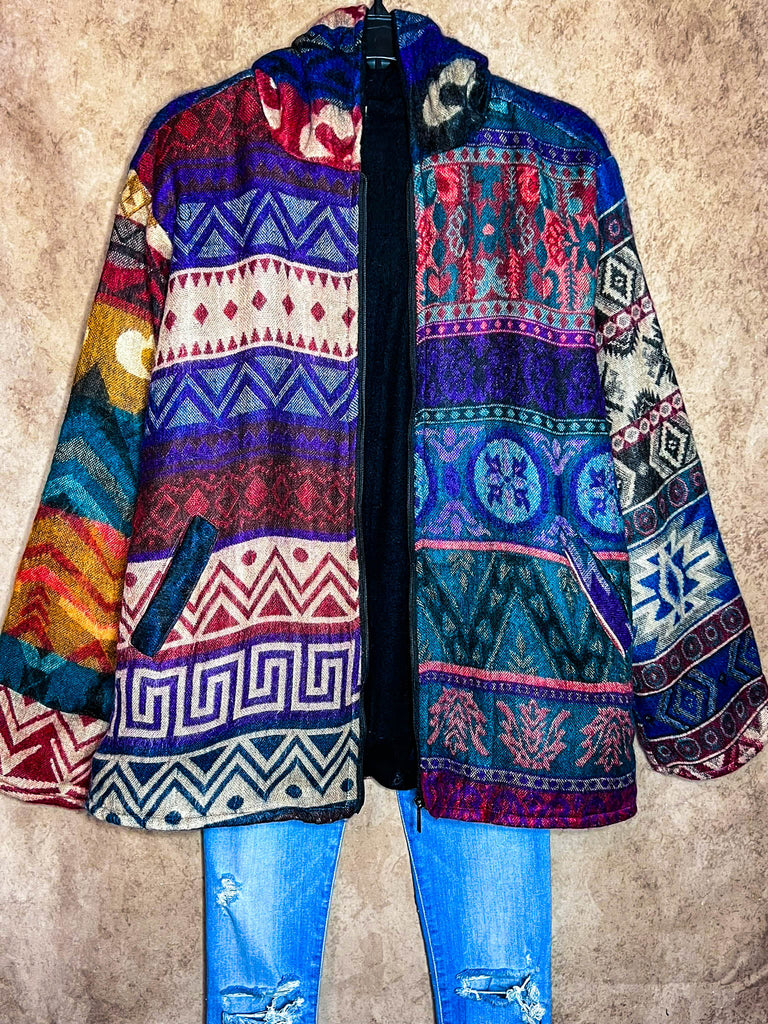 6-12 One Size - Hoodie Quilted Knit Jacket in Blue, Purple & Multi------Sale