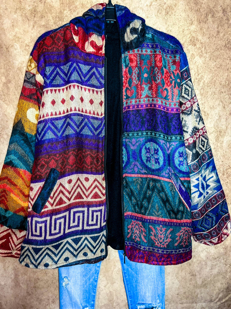 6-12 One Size - Hoodie Quilted Knit Jacket in Blue, Purple & Multi------Sale