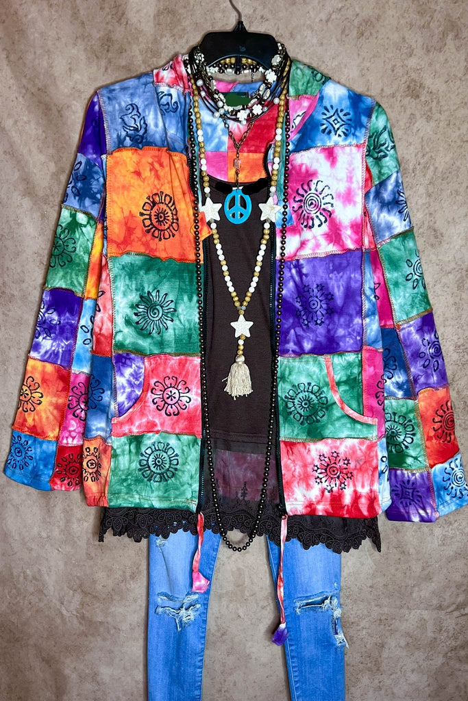 The Journey Begins 100% Cotton Patchwork Hooded Jacket Multi-Color