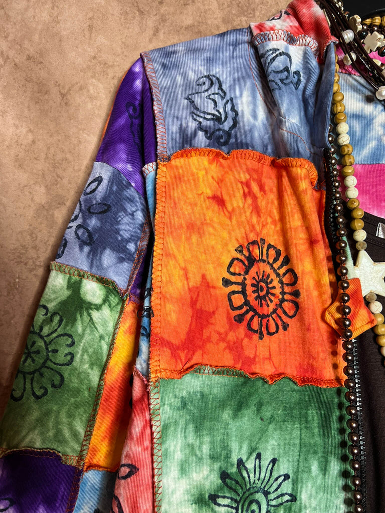 The Journey Begins 100% Cotton Patchwork Hooded Jacket Multi-Color