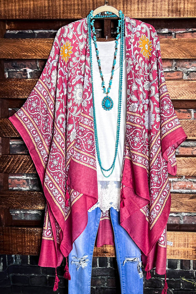 TICKETS TO PARADISE BOHO KIMONO IN FRENCH RED CLAY