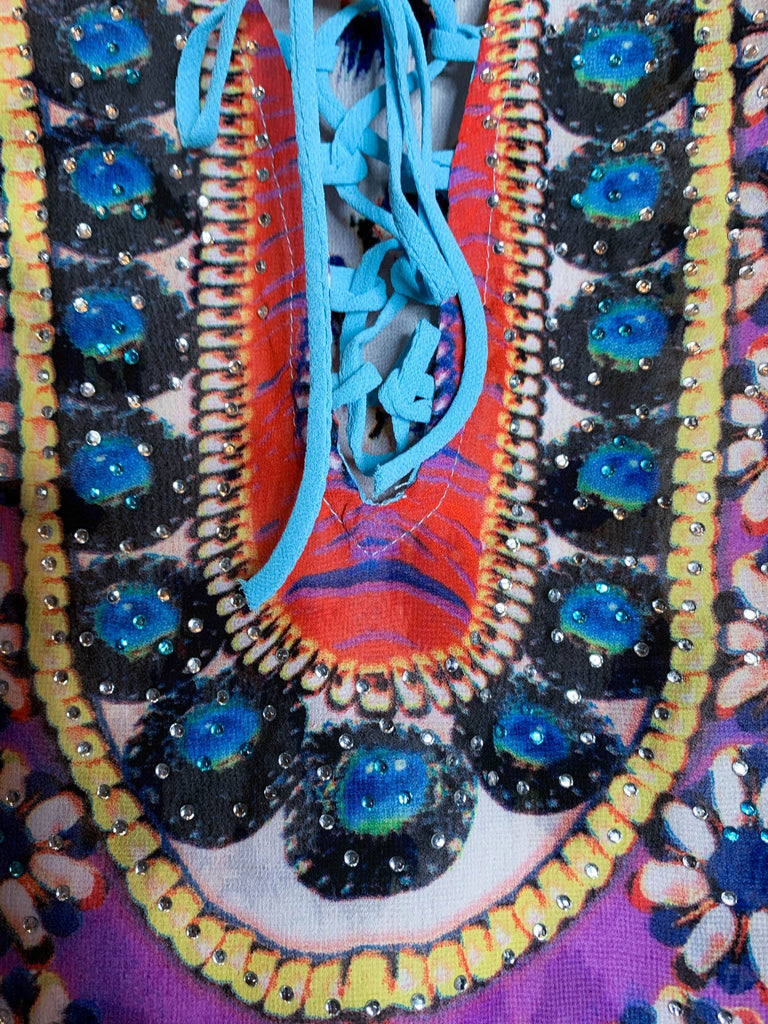 AS CHARMING AS EVER ANIMAL PRINT & CRYSTAL STYLISH TUNIC IN AQUA BLUE