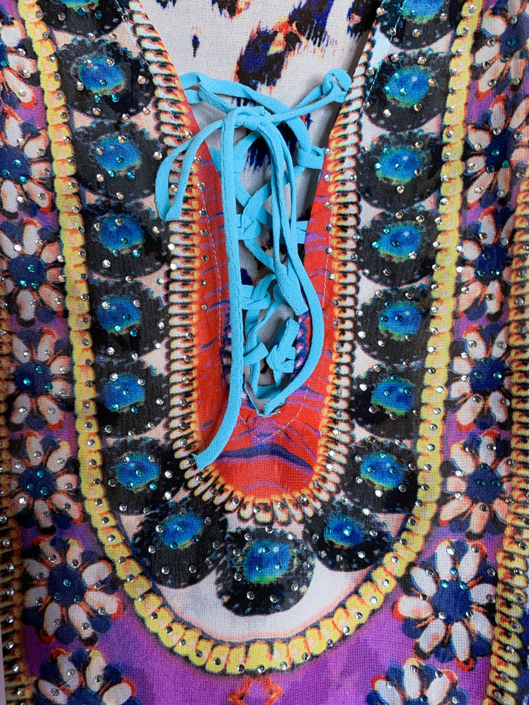 AS CHARMING AS EVER ANIMAL PRINT & CRYSTAL STYLISH TUNIC IN AQUA BLUE