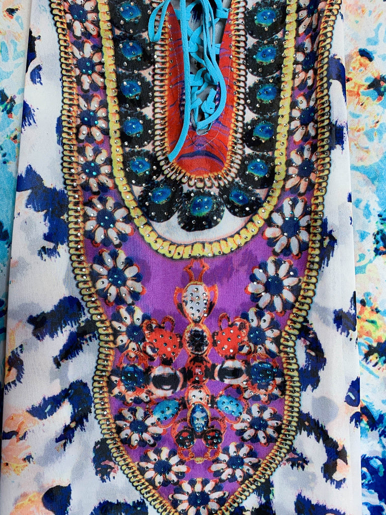 AS CHARMING AS EVER ANIMAL PRINT & CRYSTAL STYLISH TUNIC IN AQUA BLUE