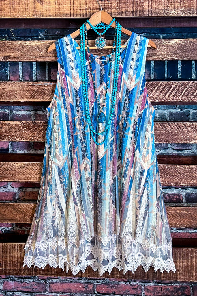 Nashville Diva Teal Turquoise Lace Layering Tunic