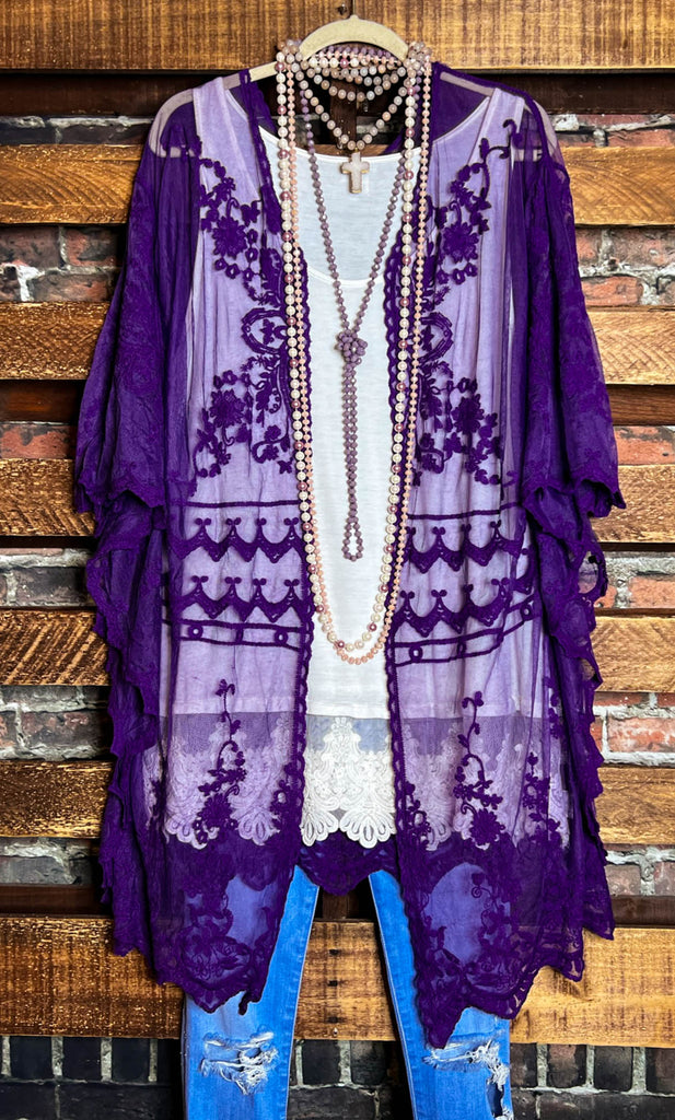 VINTAGE ANGEL PURPLE EMBROIDERED LACE KIMONO