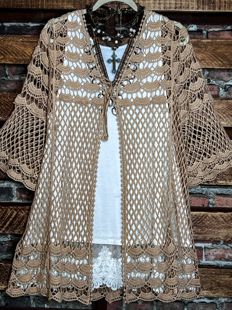 LOVELY DAYS CROCHET CARDIGAN IN MOCHA