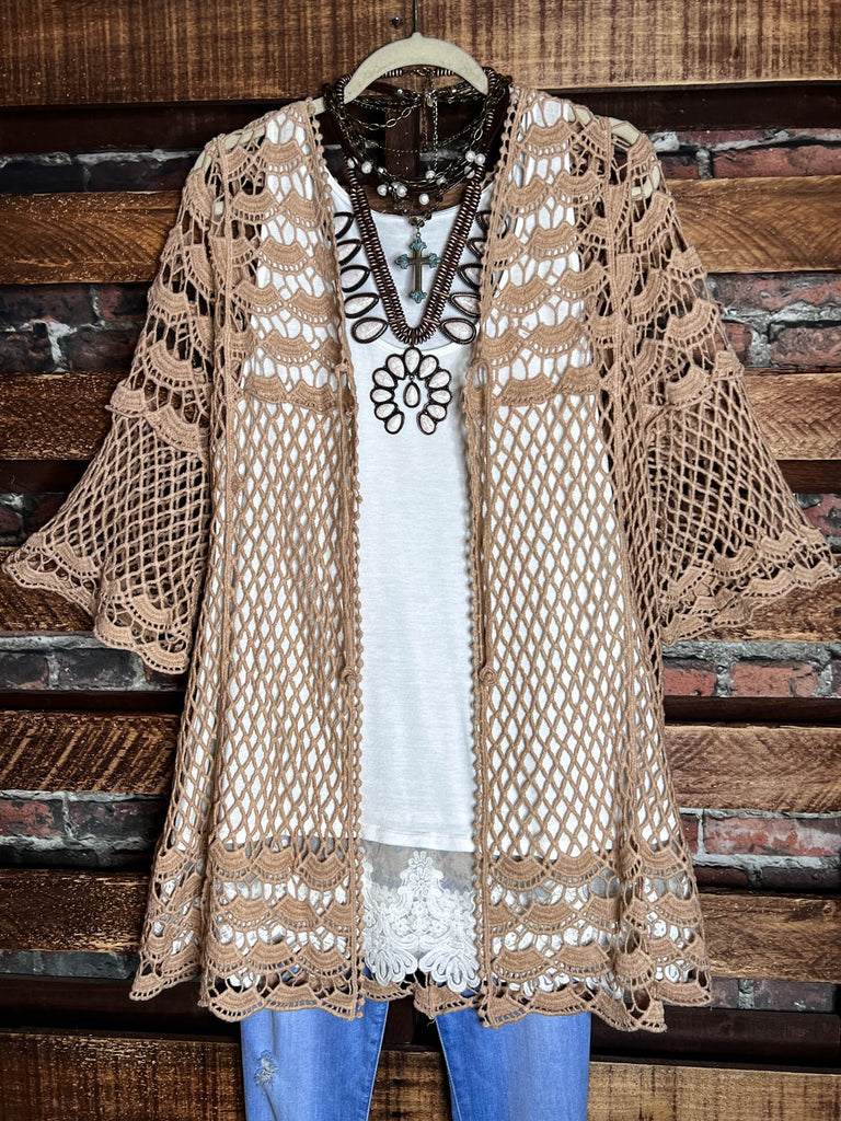 LOVELY DAYS CROCHET CARDIGAN IN MOCHA