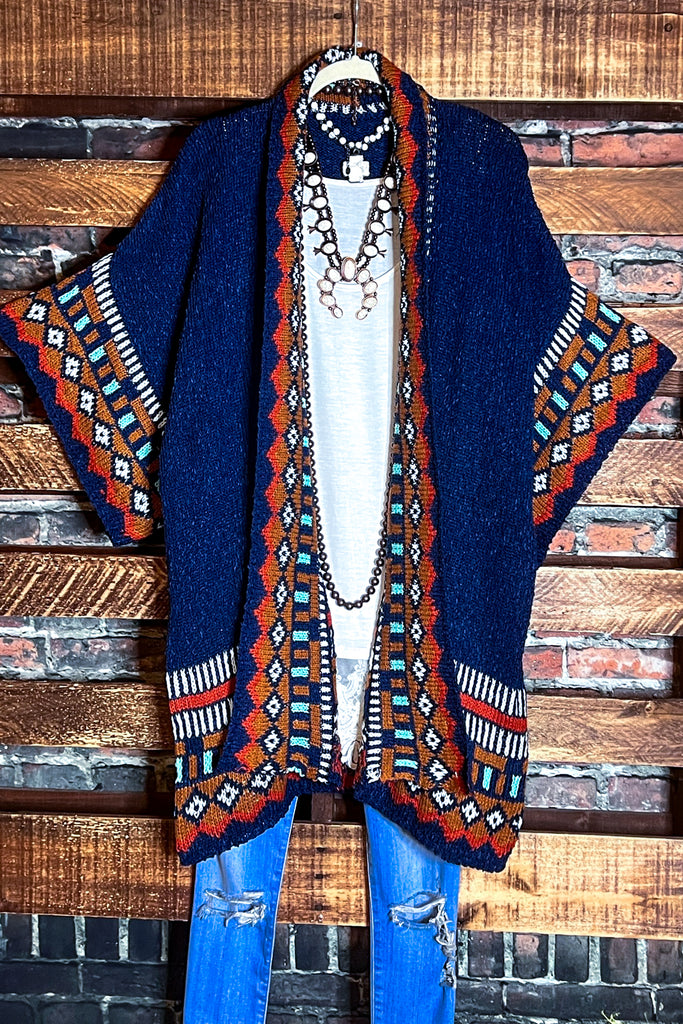 CANYON SOUL NAVY & MULTI-COLOR CARDIGAN SWEATER KIMONO