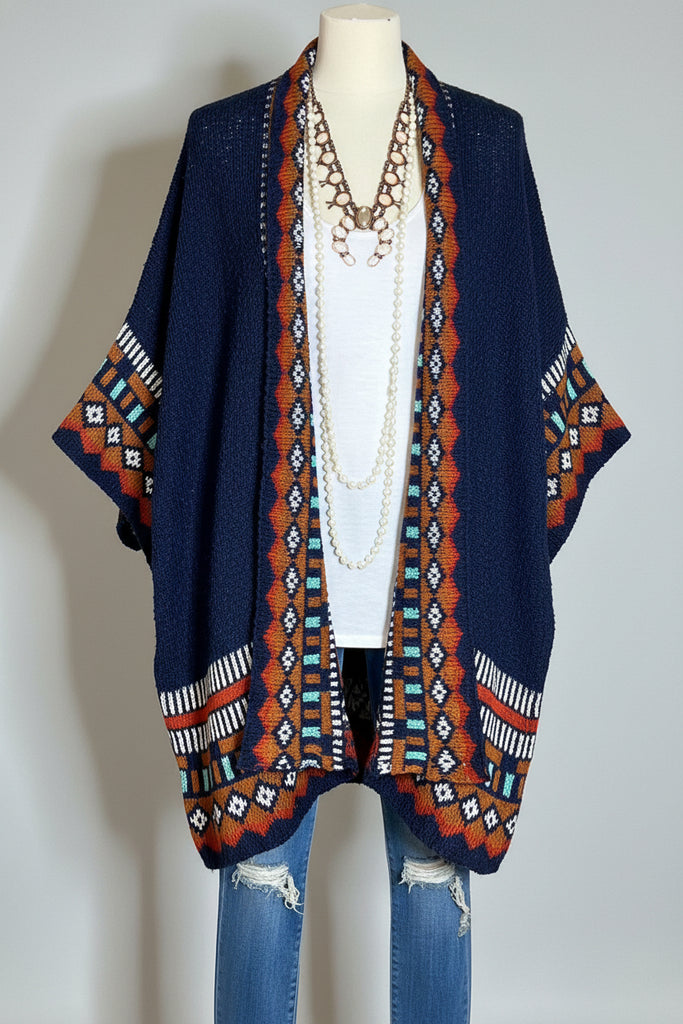 CANYON SOUL NAVY & MULTI-COLOR CARDIGAN SWEATER KIMONO
