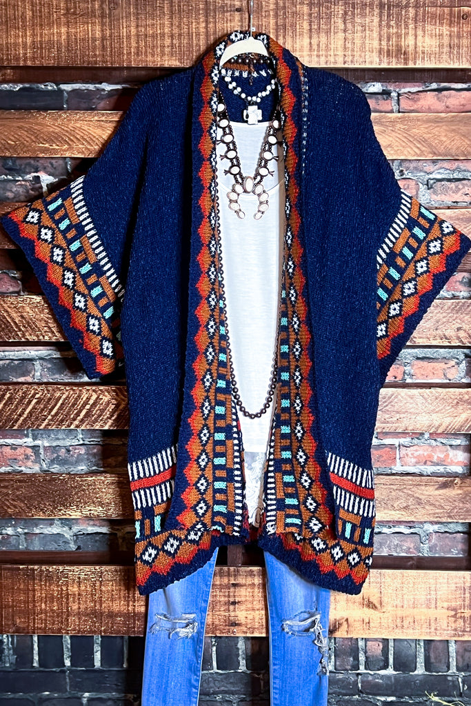 CANYON SOUL NAVY & MULTI-COLOR CARDIGAN SWEATER KIMONO