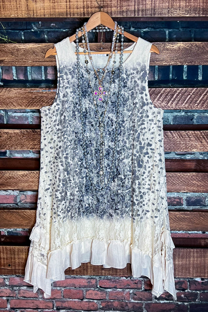 A Love Like No Other Lace Tunic Dress in Beige & Gray