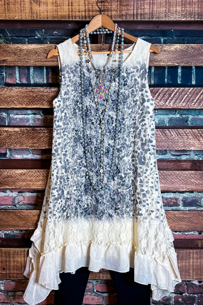A Love Like No Other Lace Tunic Dress in Beige & Gray